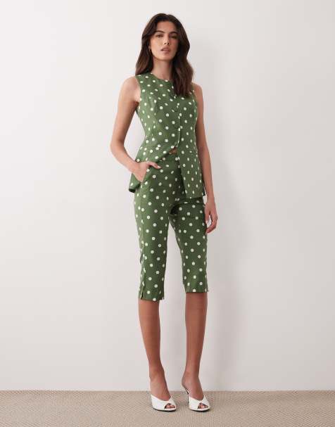 Nobody's Child capri trousers co-ord in polka dot green