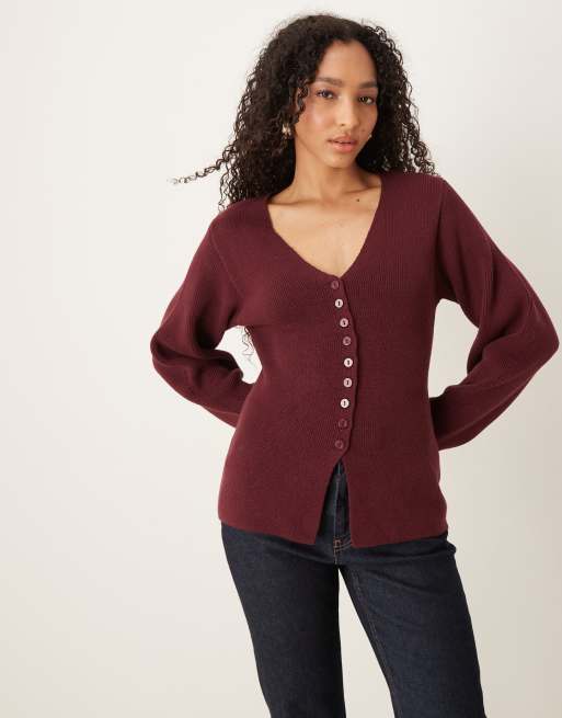 Nobody's Child - Cardigan color bordeaux con maniche bombate