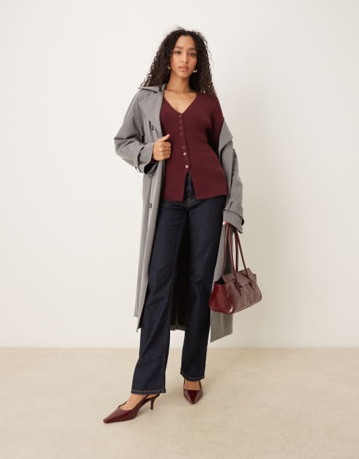Nobody's Child - Cardigan color bordeaux con maniche bombate, 2 di 4