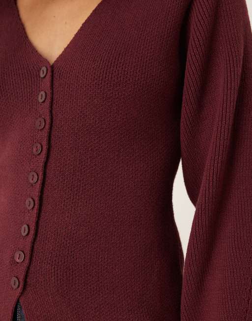 Nobody's Child - Cardigan color bordeaux con maniche bombate, 3 di 4