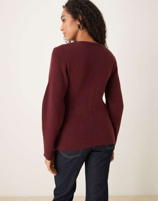 Nobody's Child - Cardigan color bordeaux con maniche bombate, 4 di 4