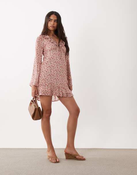 Nobody's Child Carla ruffle v neck tiered mini dress in pink floral print - view 1