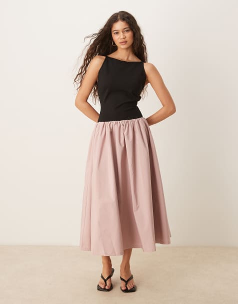 Nobody's Child Carmel tie back contrast midi dress in black and pink - view 1