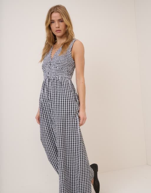Nobody's Child - Carmen - Sort ærmeløs jumpsuit med gingham-tern og V-hals, 2 af 4