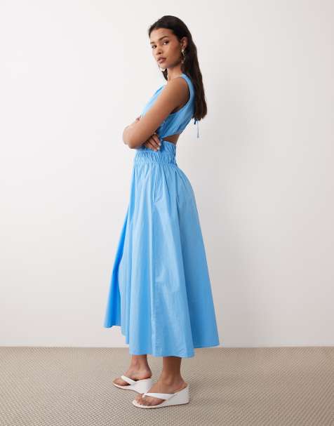Nobody's Child Carrie cotton ruched midi dress in blue - view 1