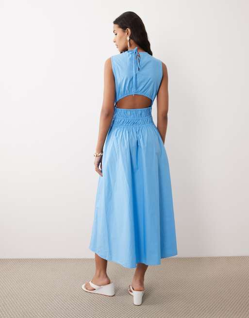 Nobody's Child Carrie ruched midi dress in blue, 2 of 4