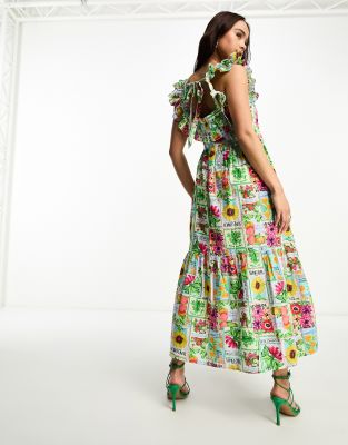 Nobody's Child - Cassidy - Midi-Strandkleid mit Samentütchen-Print-Bunt