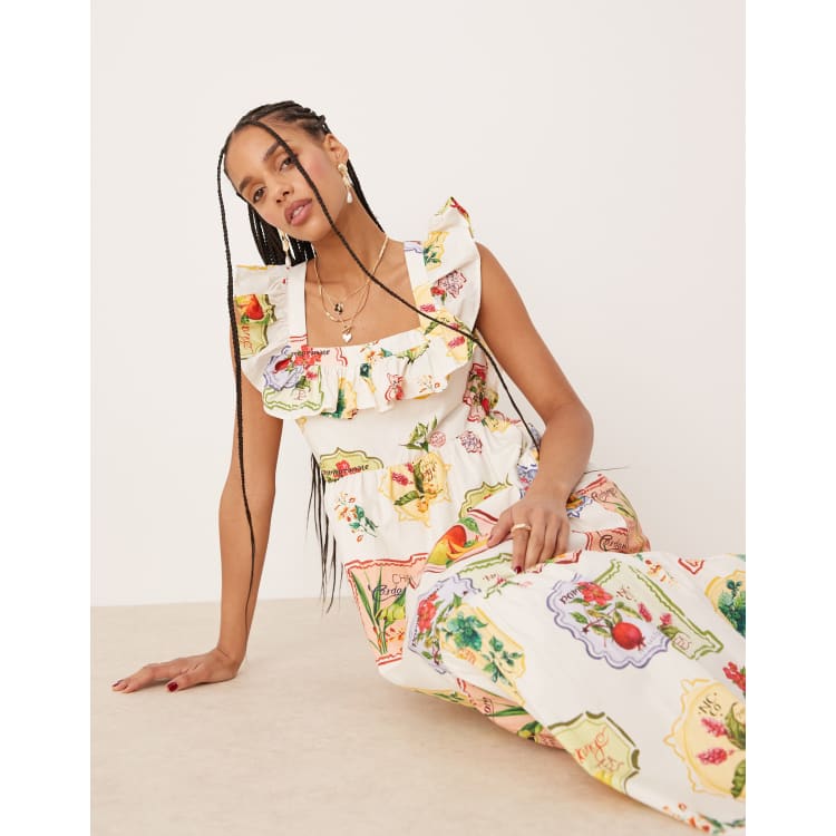 Nobody's Child Cassidy ruffle tiered midi dress in postcard fruit