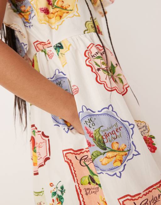 Nobody's Child Cassidy ruffle tiered midi dress in postcard fruit print, 3 of 4
