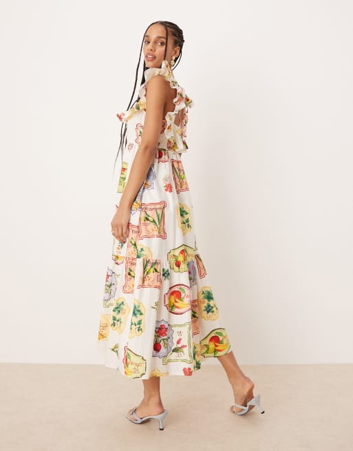 Nobody's Child Cassidy ruffle tiered midi dress in postcard fruit print, 4 of 4