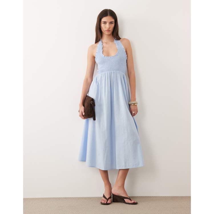Nobody's Child Caterina linen blend halter neck shirred bodice