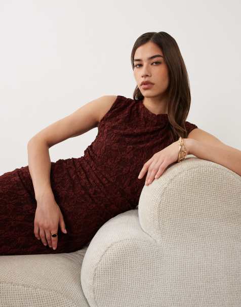 Nobody's Child Cece lace overlay sleeveless midi dress in burgundy - view 1