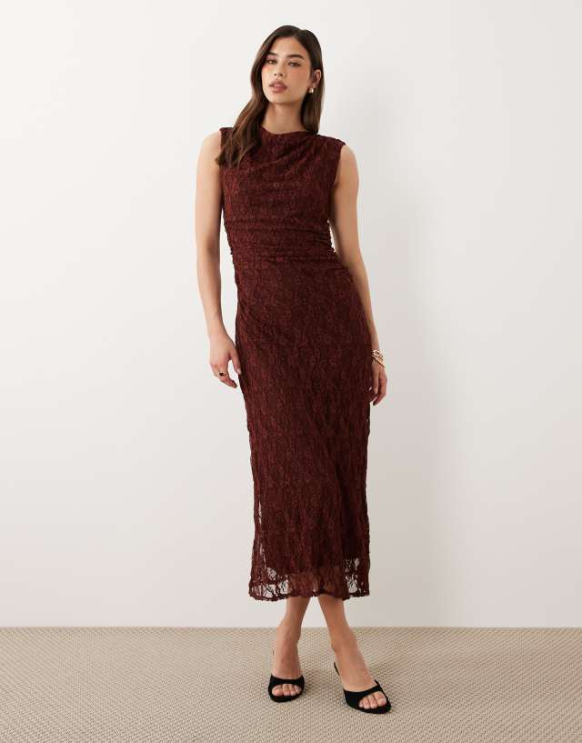 burgundy lace overlay dress Nobody's Child - Cece Midi - Women - Polyester/Spandex - 12 US ABERCROMBIE & FITCH Blk/wt ROLL TAB SLEEVE Perfect for special occasions Color:Nude White