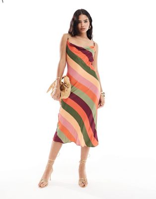 Nobody's Child Cece Satin Midaxi Dress In Multi Color Stripe