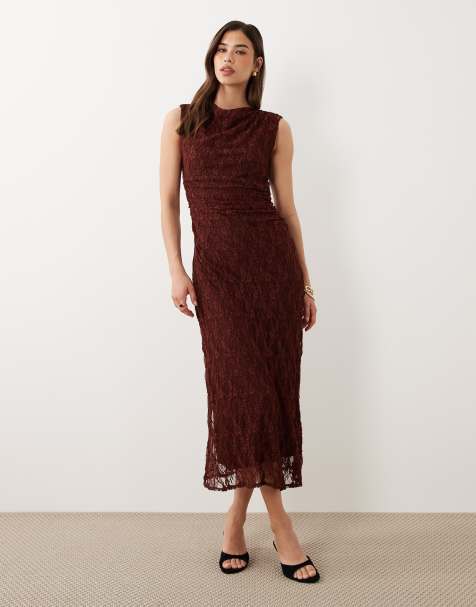 Nobody's Child - Cece - Vestito midi senza maniche con rivestimento in pizzo bordeaux - view 1