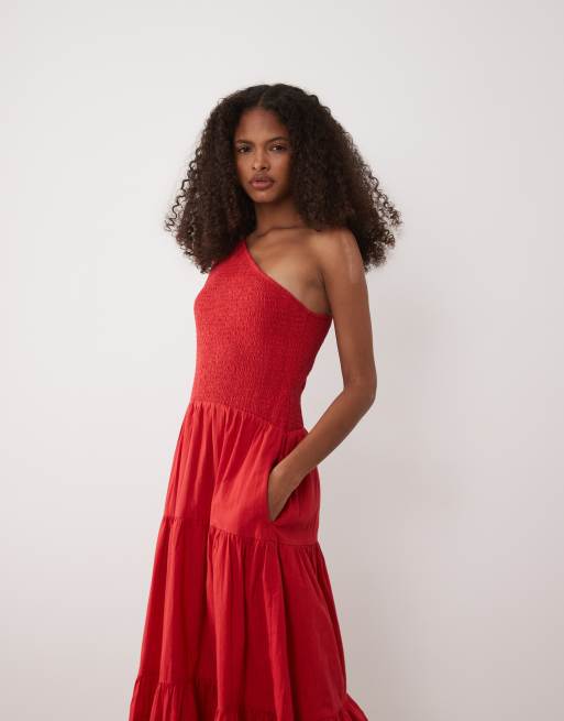 Nobody's Child - Cecilia - Vestito midi rosso monospalla con gonna a balze, 2 di 4