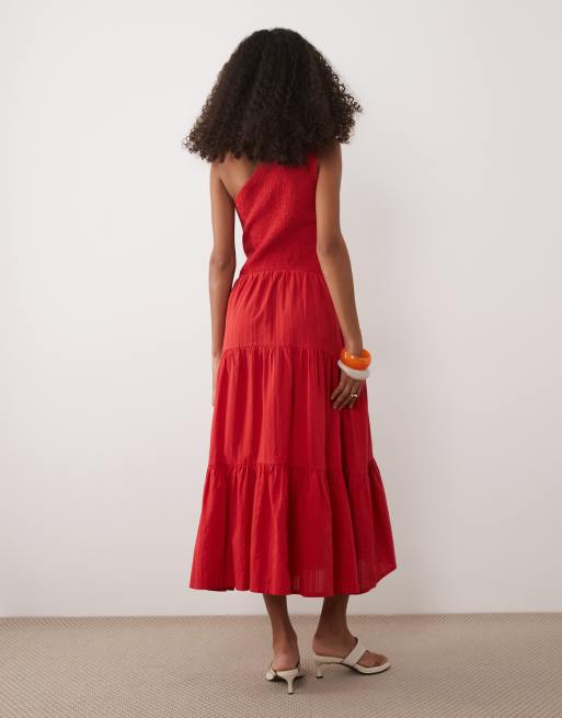 Nobody's Child - Cecilia - Vestito midi rosso monospalla con gonna a balze, 4 di 4