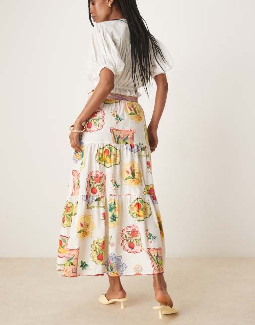 Nobody's Child - Chai - Gonna midi a balze con stampa di frutta, 4 di 5