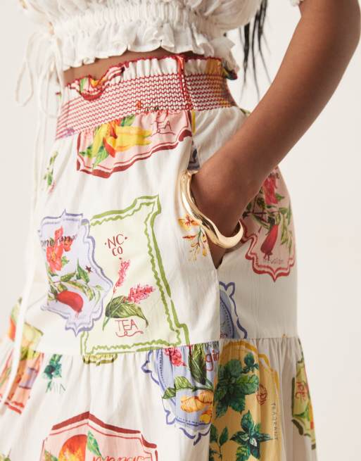 Nobody's Child - Chai - Gonna midi a balze con stampa di frutta, 5 di 5