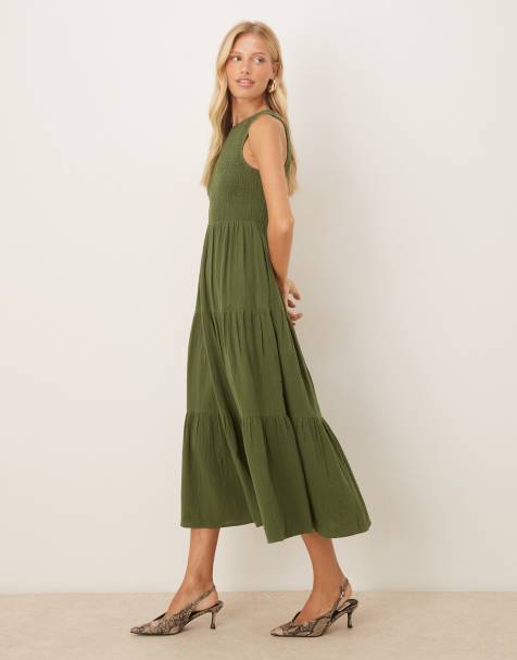 Nobody's Child – Charlie – Kaskadowa sukienka midi bez rękawów w kolorze khaki - view 1