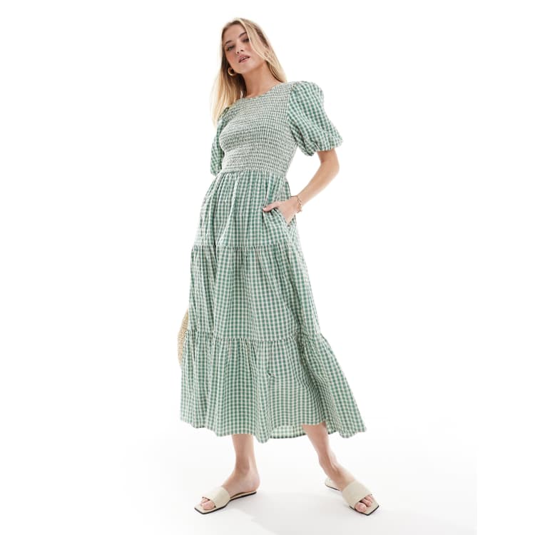 Nobody's Child Charlie midaxi dress in green gingham check