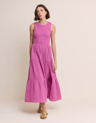 Charlie - Robe longue à volants étagés et corsage froncé en coton majoritaire - Violet 32