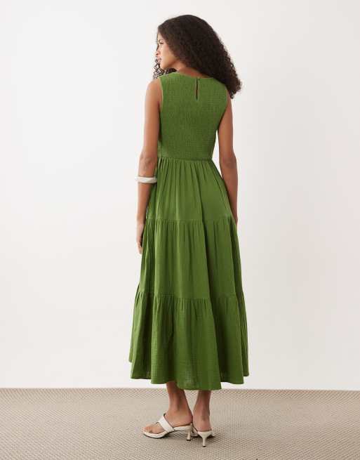 tiered midi dress green Sage Green Tiered Midi Dress main image 0
