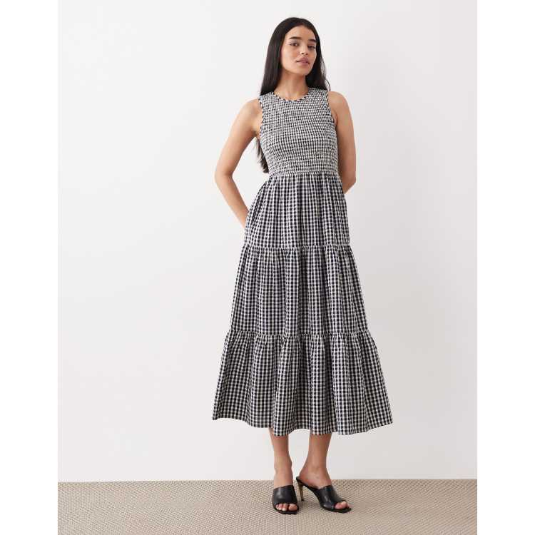 ワンピース Uhr Checkered Tiered Dress 5-6y Nobody's Child Charlie shirred bodice tiered midi dress in navy