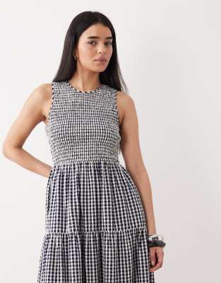 Nobody's Child Charlie shirred bodice tiered midi dress in navy