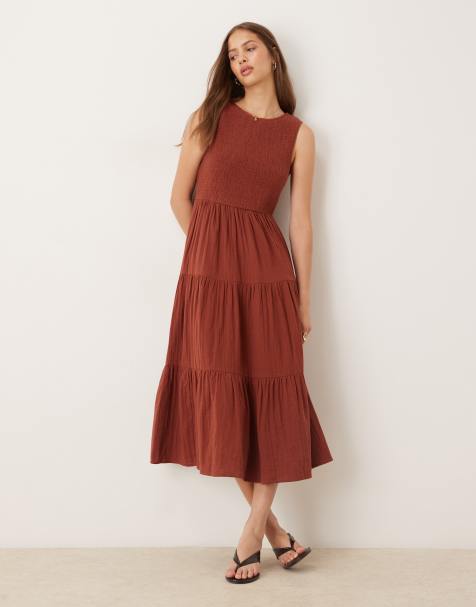 Nobody's Child Charlie sleeveless tiered midi dress in brown - view 1
