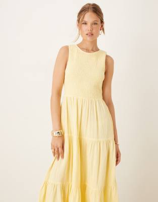 Nobody's Child Charlie sleeveless tiered midi dress in lemon-Yellow
