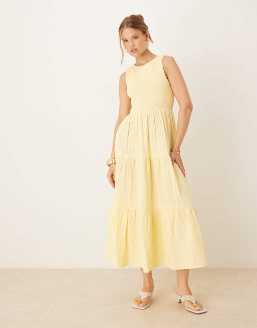 Nobody's Child Charlie sleeveless tiered midi dress in lemon, 2 of 4