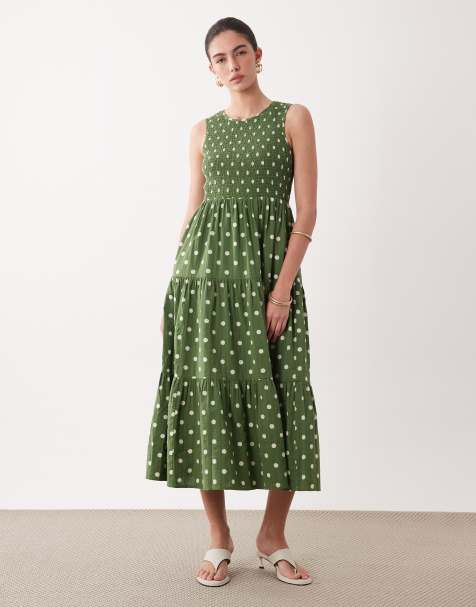 Nobody's Child - Charlie - Vestito midi verde a pois con corpino arricciato e gonna a balze - view 1