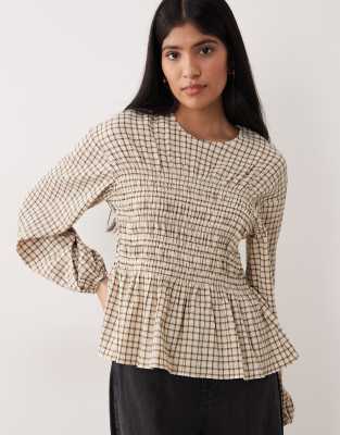 Nobody's Child Charlize Shirred Peplum Top In Multi