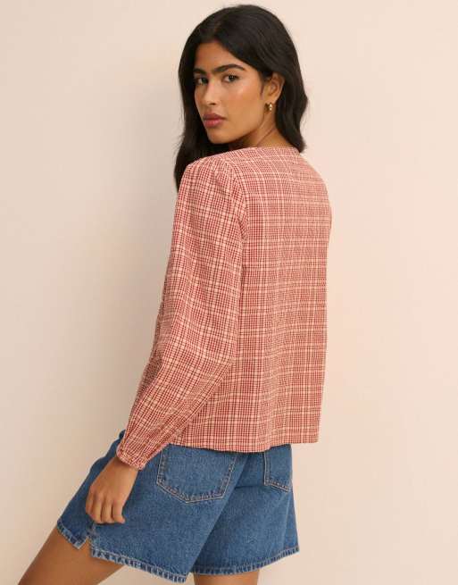 Nobody's Child Check brooke blouse in red, 2 of 5