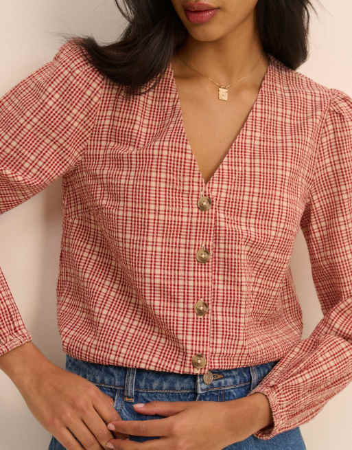 Nobody's Child Check brooke blouse in red, 4 of 5