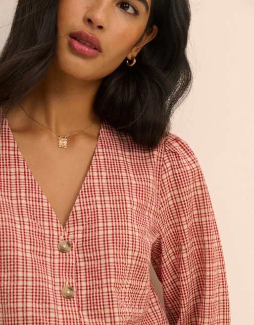 Nobody's Child Check brooke blouse in red, 5 of 5