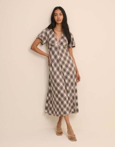 Nobody's Child Check rowena midi dress in white - view 1