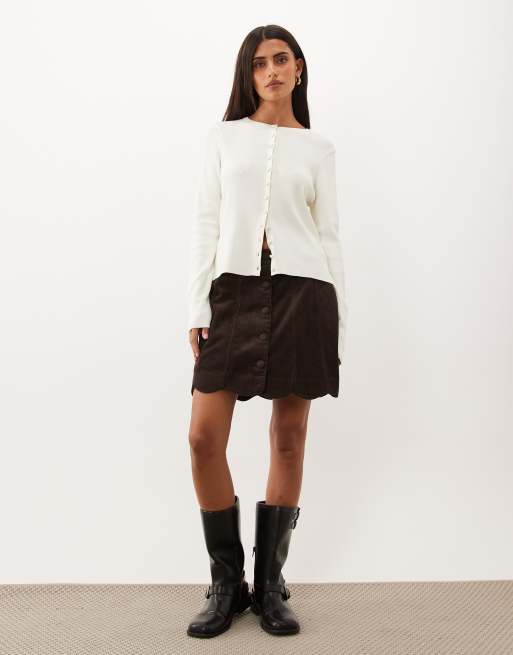 Nobody's Child Chelsea cord button down mini skirt in chocolate, 2 of 5