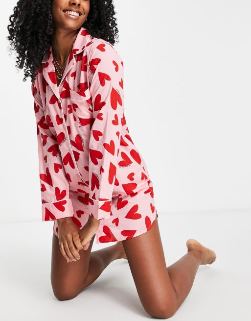 Nobody's Child - Chemise de nuit en coton à motif cœurs - Rose