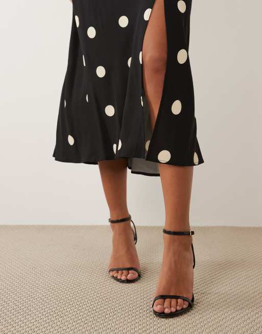 Nobody's Child Cheryl cowl neck flutter sleeve slit front midi dress in oversized black polka dot, 2 of 4