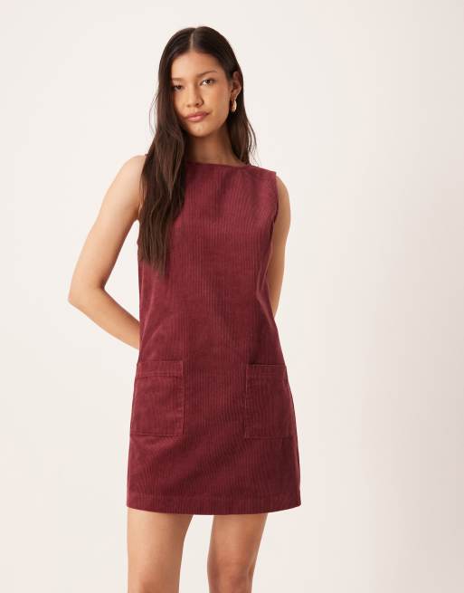 Nobody's Child - Chiara - Bordeaux pinafore-minikjole i fløjl, 2 af 4