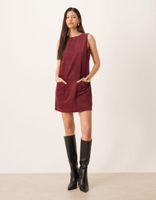 Nobody's Child Chiara cord pinafore mini dress in burgundy