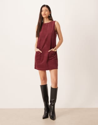 Chiara - Robe chasuble courte en velours côtelé - Bordeaux-Vert 36