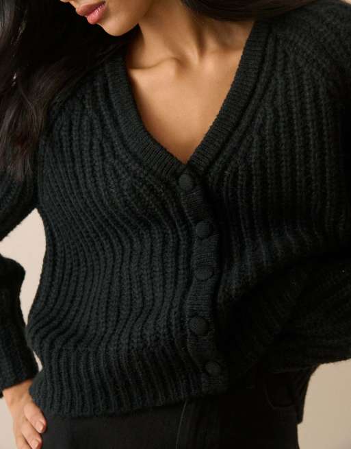Nobody's Child Chunky knitted cardigan in black, 3 of 4