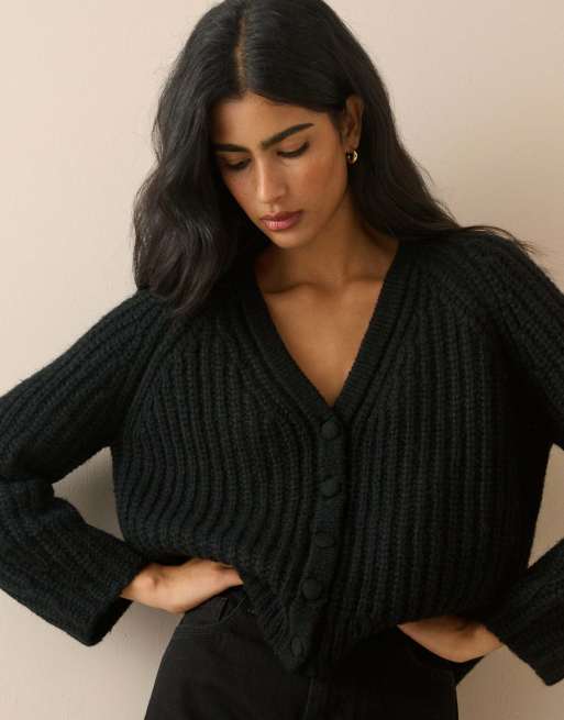 Nobody's Child Chunky knitted cardigan in black, 4 of 4