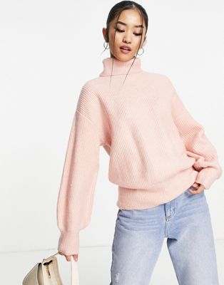 Nobody's Child chunky roll neck jumper in dusky pink knit