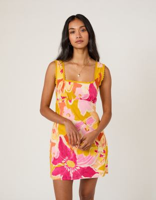 Nobody's Child Ciara Linen Blend Square Neck Mini Dress In Multi