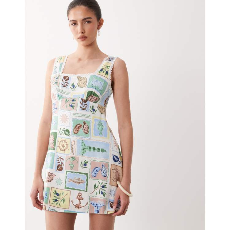 knee length dresses for ladies White Print Ciara Mini Dress