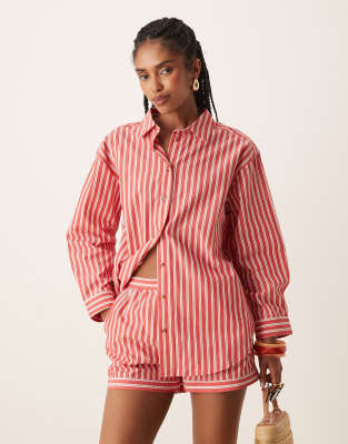 Nobody's Child - Cindy - Relaxed-Fit-Hemdbluse in gestreiftem Rot, Kombiteil